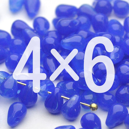 チェコビーズ ドロップ 4×6mm マリンブルー｜60個入 ハンドメイド素材 BULBULBEADS