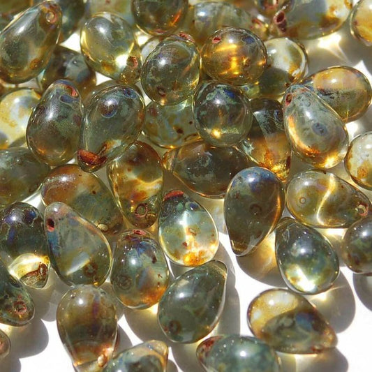 チェコビーズ ドロップ 6x9mm クリスタル・ピカソ｜20個入 ハンドメイド素材 BULBULBEADS