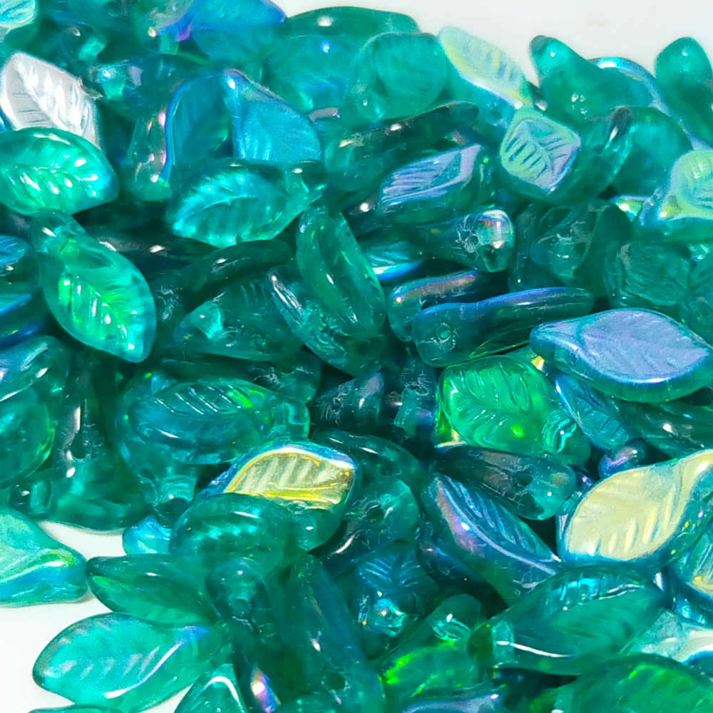 チェコビーズ レモンリーフ 6×12mm エメラルドグリーンAB｜5個入 ハンドメイド素材 BULBULBEADS