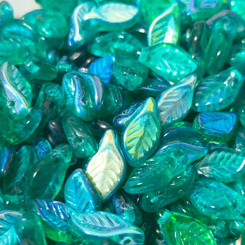 チェコビーズ レモンリーフ 6×12mm エメラルドグリーンAB｜5個入 ハンドメイド素材 BULBULBEADS