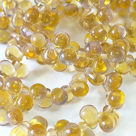 チェコビーズ ドロップ 4×6mm トパーズ・ロザリン｜60個入 ハンドメイド素材 BULBULBEADS