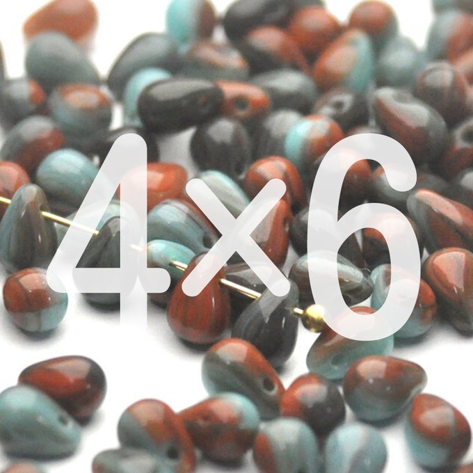 チェコビーズ ドロップ 4×6mm ターコイズ・テラコッタ｜60個入 ハンドメイド素材 BULBULBEADS