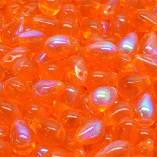 チェコビーズ ドロップ 6×9mm オレンジ2・クリアAB｜20個入 ハンドメイド素材 BULBULBEADS