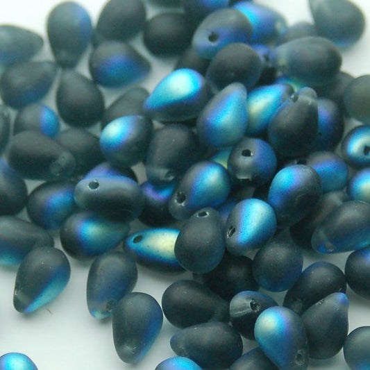 チェコビーズ ドロップ 5×7mm モンタナ ブルー マット AB｜30個入 ハンドメイド素材 BULBULBEADS