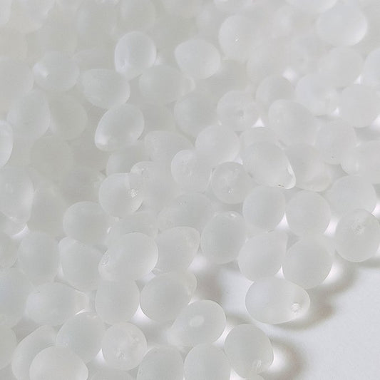 チェコビーズ ドロップ 5×7mm クリスタル クリア マット｜40個入 ハンドメイド素材 BULBULBEADS