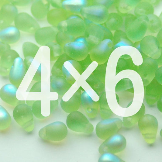 チェコビーズ ドロップ 4×6mm リーフグリーン・マットAB｜40個入 ハンドメイド素材 BULBULBEADS