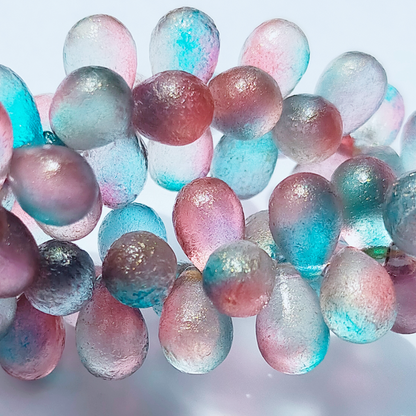 チェコビーズ ドロップ 6x9mm フロストバイトチェリー・ゴールドシマー｜10個入 ハンドメイド素材 BULBULBEADS