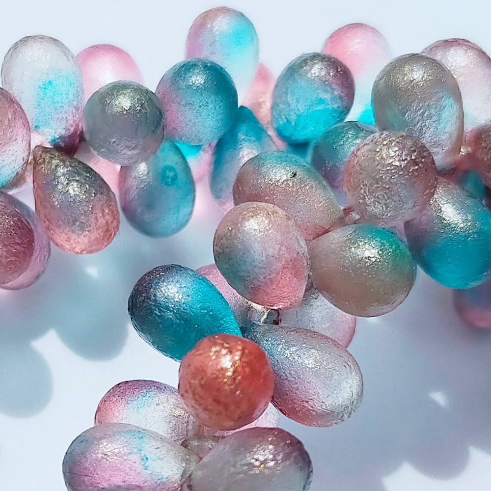 チェコビーズ ドロップ 6x9mm フロストバイトチェリー・ゴールドシマー｜10個入 ハンドメイド素材 BULBULBEADS