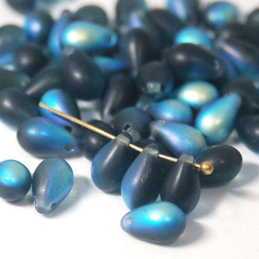 チェコビーズ ドロップ 6x9mm モンタナブルー・マットAB｜20個入 ハンドメイド素材 BULBULBEADS