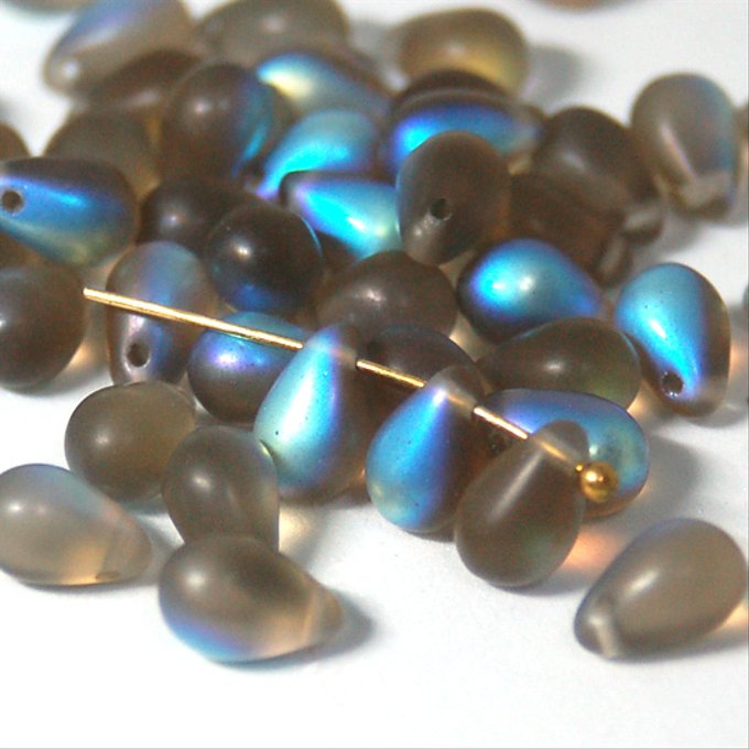 チェコビーズ ドロップ 6x9mm ブラックダイヤモンド1・マットAB｜20個入 ハンドメイド素材 BULBULBEADS