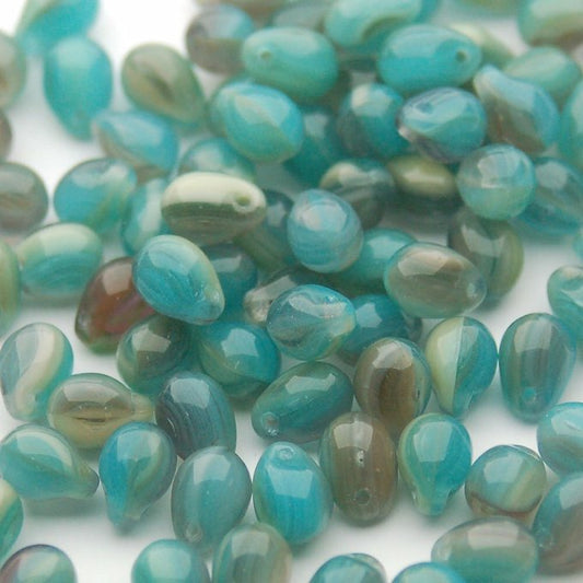 チェコビーズ ドロップ 5×7mm グレー ターコイズ｜40個入 ハンドメイド素材 BULBULBEADS