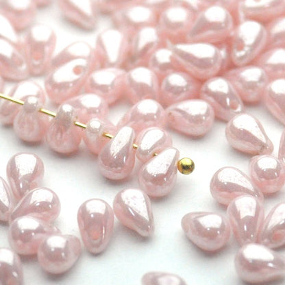 チェコビーズ ドロップ 4×6mm シャイニー ピンク オパール｜20個入 ハンドメイド素材 BULBULBEADS
