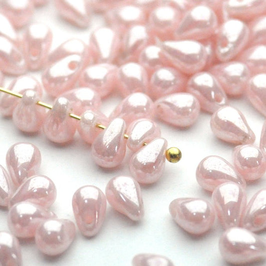 チェコビーズ ドロップ 4×6mm シャイニー ピンク オパール｜20個入 ハンドメイド素材 BULBULBEADS