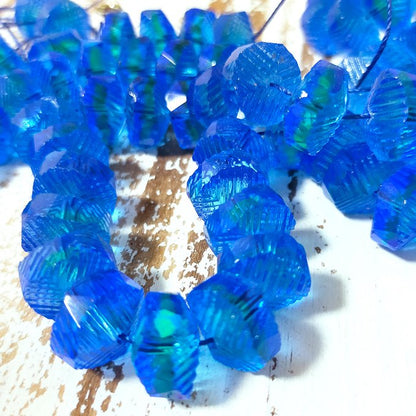 チェコビーズ ラウンダーカット 14×9mm サファイアグリーンオーバーレイ（ウランガラス）｜2個入 ハンドメイド素材 BULBULBEADS