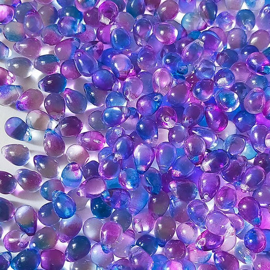 チェコビーズ ドロップ 5×7mm デュアル ブルー パープル｜40個入 ハンドメイド素材 BULBULBEADS