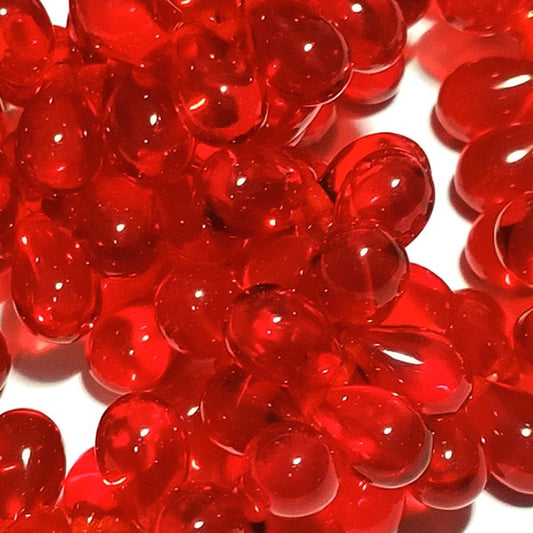 チェコビーズ ドロップ 6×9mm シャムレッド7・クリア｜20個入 ハンドメイド素材 BULBULBEADS