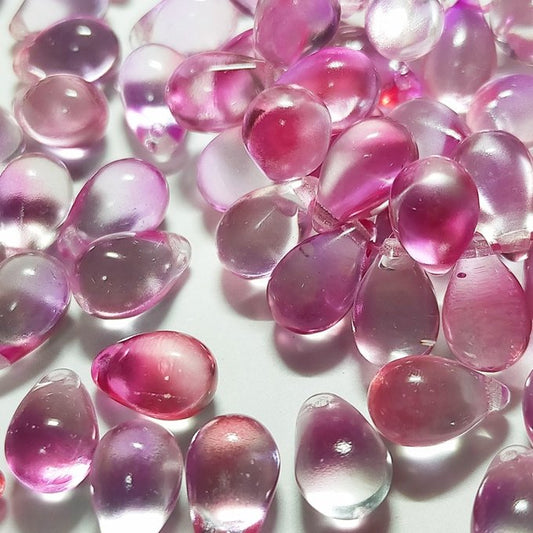 チェコビーズ ドロップ 6×9mm デュアル・バブルガムピンク｜20個入 ハンドメイド素材 BULBULBEADS