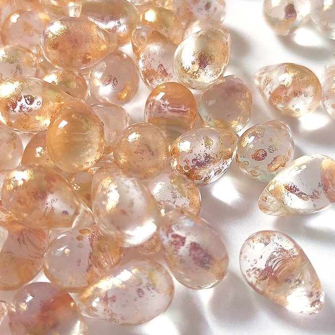 チェコビーズ ドロップ 6x9mm クリスタルゴールド・レインペイント｜20個入 ハンドメイド素材 BULBULBEADS
