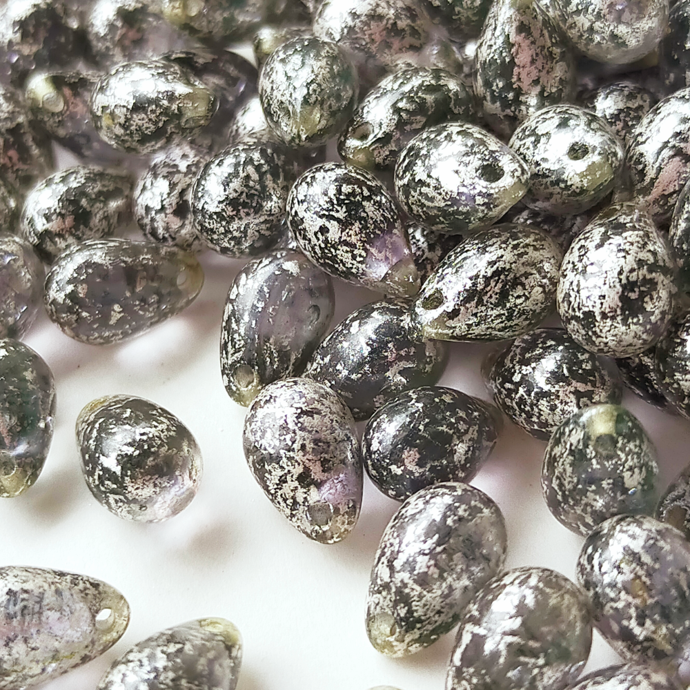 チェコ ビーズ ドロップ 6x9mm 10個 オーキッド パープル ダル シルバー BULBULBEADS
