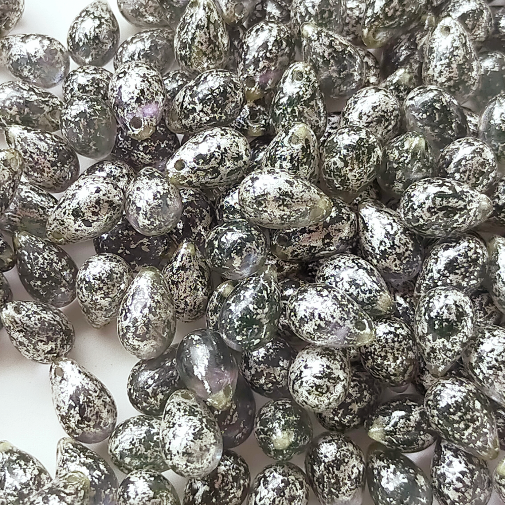 チェコ ビーズ ドロップ 6x9mm 10個 オーキッド パープル ダル シルバー BULBULBEADS