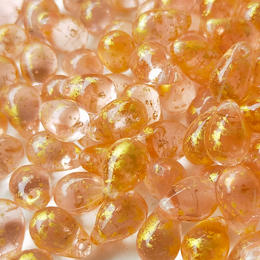 チェコ ビーズ ドロップ 6x9mm 10個 ロザリン ピンク ゴールド BULBULBEADS