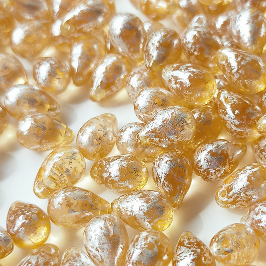 チェコ ビーズ ドロップ 6x9mm 10個 トパーズ イエロー シルバー BULBULBEADS