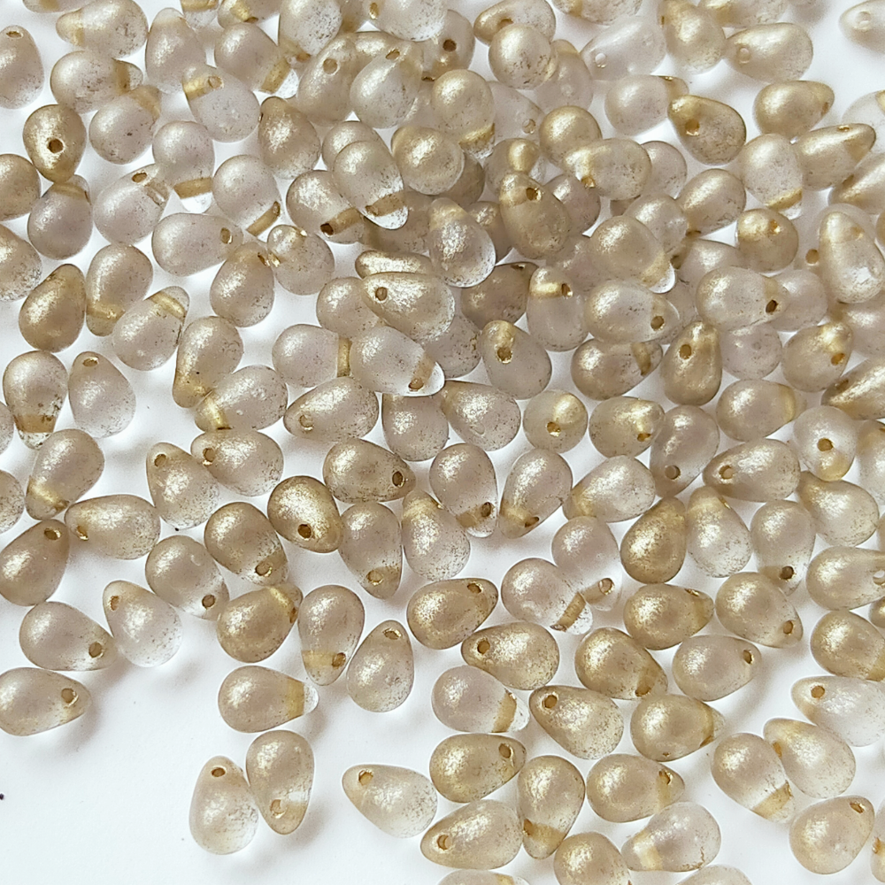 チェコ ビーズ ドロップ 4x6mm 30個 クリスタル クリア マット ゴールド シマー BULBULBEADS