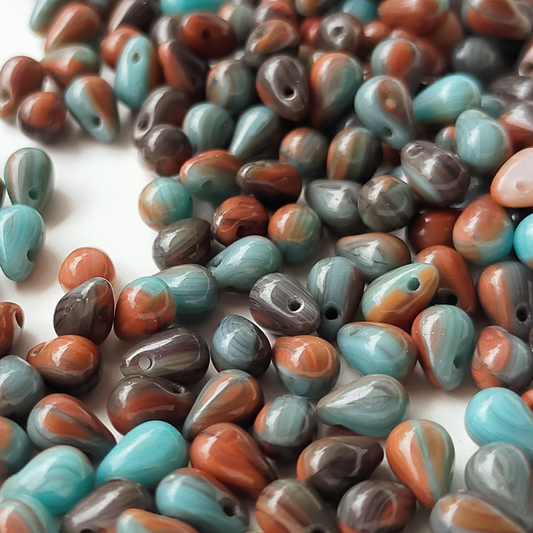 チェコ ビーズ ドロップ 4x6mm 30個 ターコイズ テラコッタ コンビ BULBULBEADS
