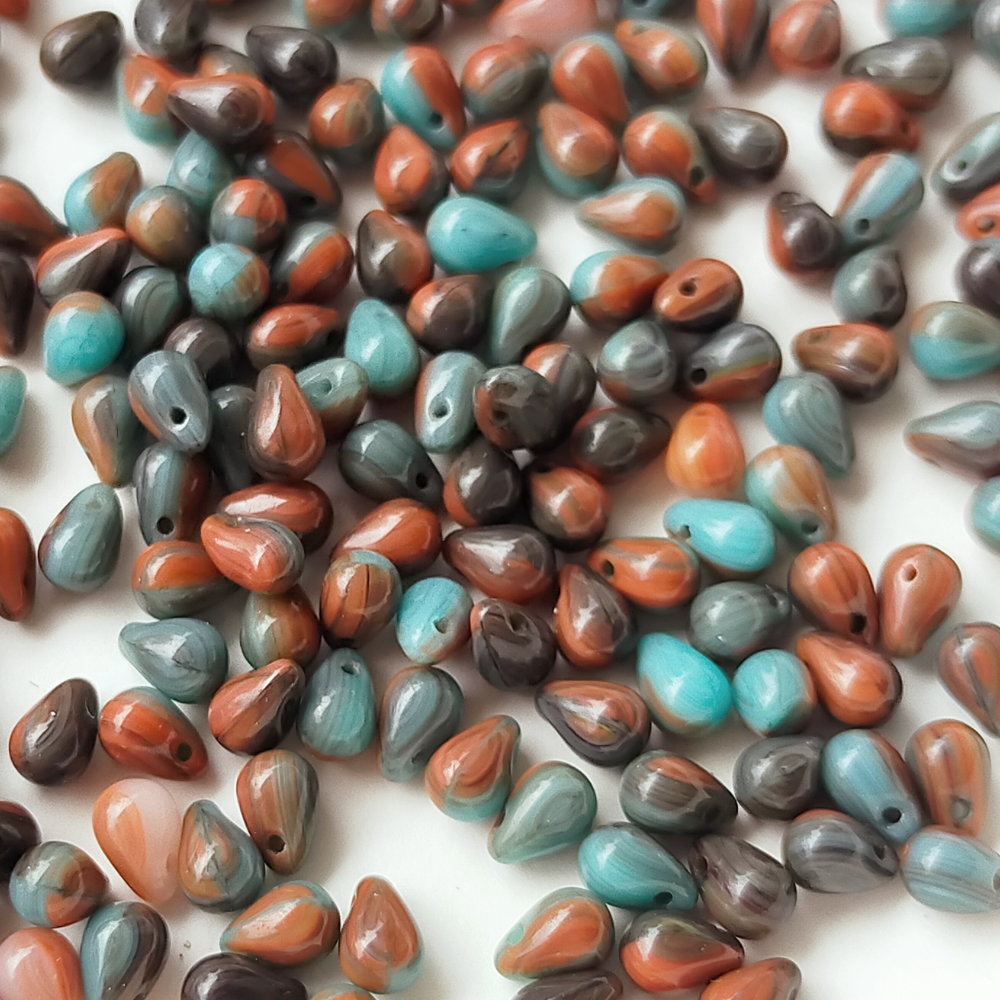 チェコ ビーズ ドロップ 4x6mm 30個 ターコイズ テラコッタ コンビ BULBULBEADS