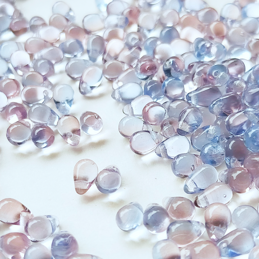 チェコ ビーズ ドロップ 4x6mm 30個 サファイア ブルー ライト アメジスト パープル コンビ BULBULBEADS