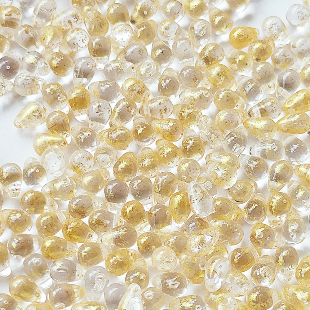 チェコ ビーズ ドロップ 4x6mm 30個 クリスタル クリア ゴールド BULBULBEADS