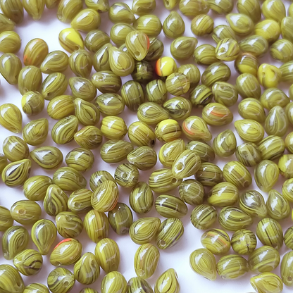 チェコ ビーズ ドロップ 5x7mm 20個 オリーブ グリーン レッド コンビ BULBULBEADS