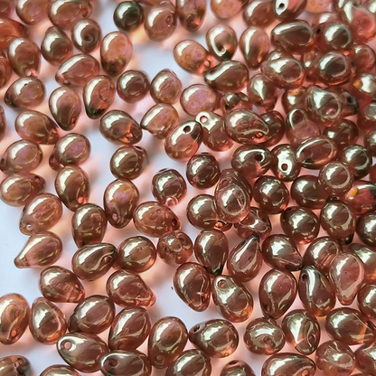 チェコ ビーズ ドロップ 5x7mm 20個 ピンク ブラウン ラスター BULBULBEADS