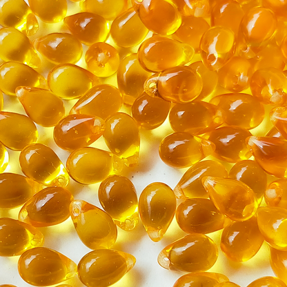 チェコビーズ ドロップ 6x9mm トパーズイエロー・ダーク｜10個入 ハンドメイド素材 BULBULBEADS