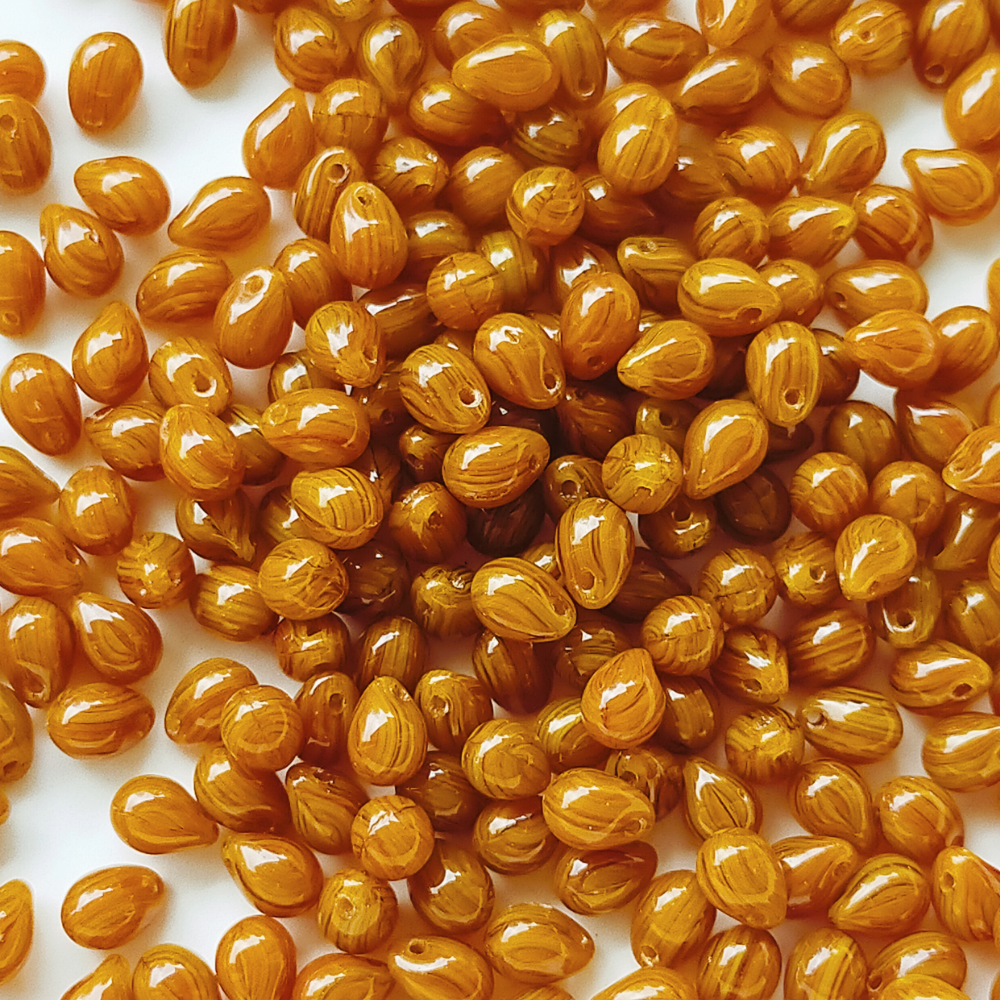 チェコ ビーズ ドロップ 5x7mm 20個 ライト レッド ブラウン コンビ BULBULBEADS