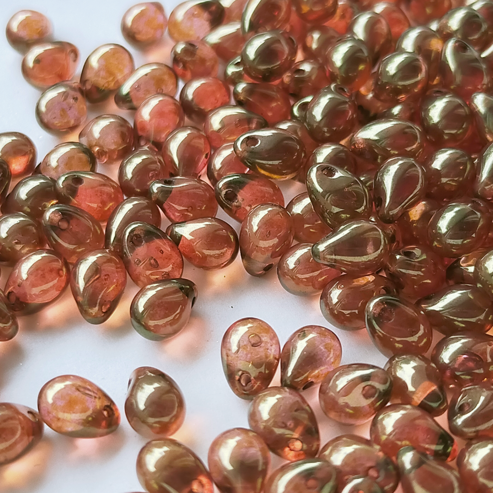チェコ ビーズ ドロップ 5x7mm 20個 ピンク ブラウン ラスター BULBULBEADS