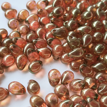 チェコ ビーズ ドロップ 5x7mm 20個 ピンク ブラウン ラスター BULBULBEADS