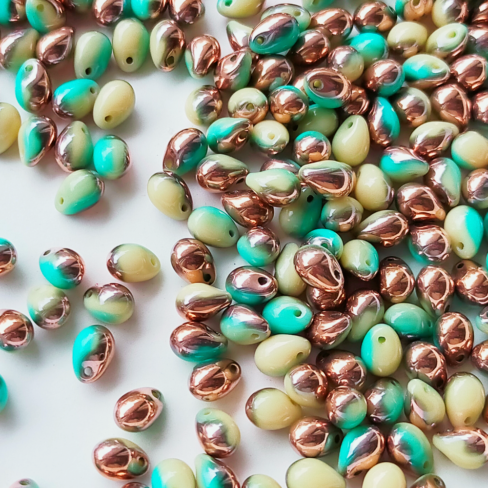 チェコ ビーズ ドロップ 5x7mm 20個 アイボリー ターコイズ コンビ カッパー BULBULBEADS