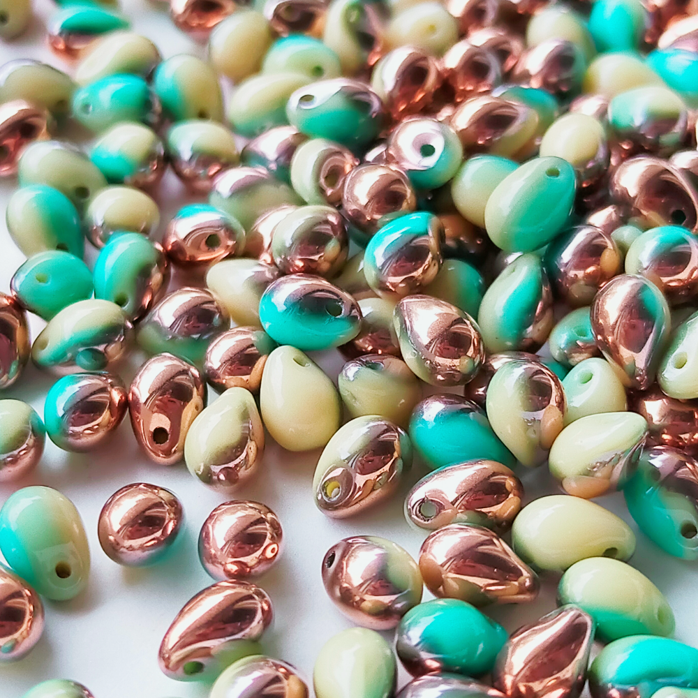 チェコ ビーズ ドロップ 5x7mm 20個 アイボリー ターコイズ コンビ カッパー BULBULBEADS