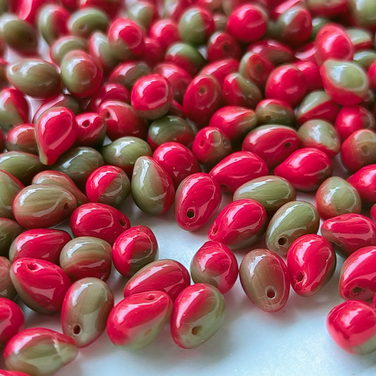 チェコ ビーズ ドロップ 5x7mm 20個 レッド カーキ コンビ BULBULBEADS