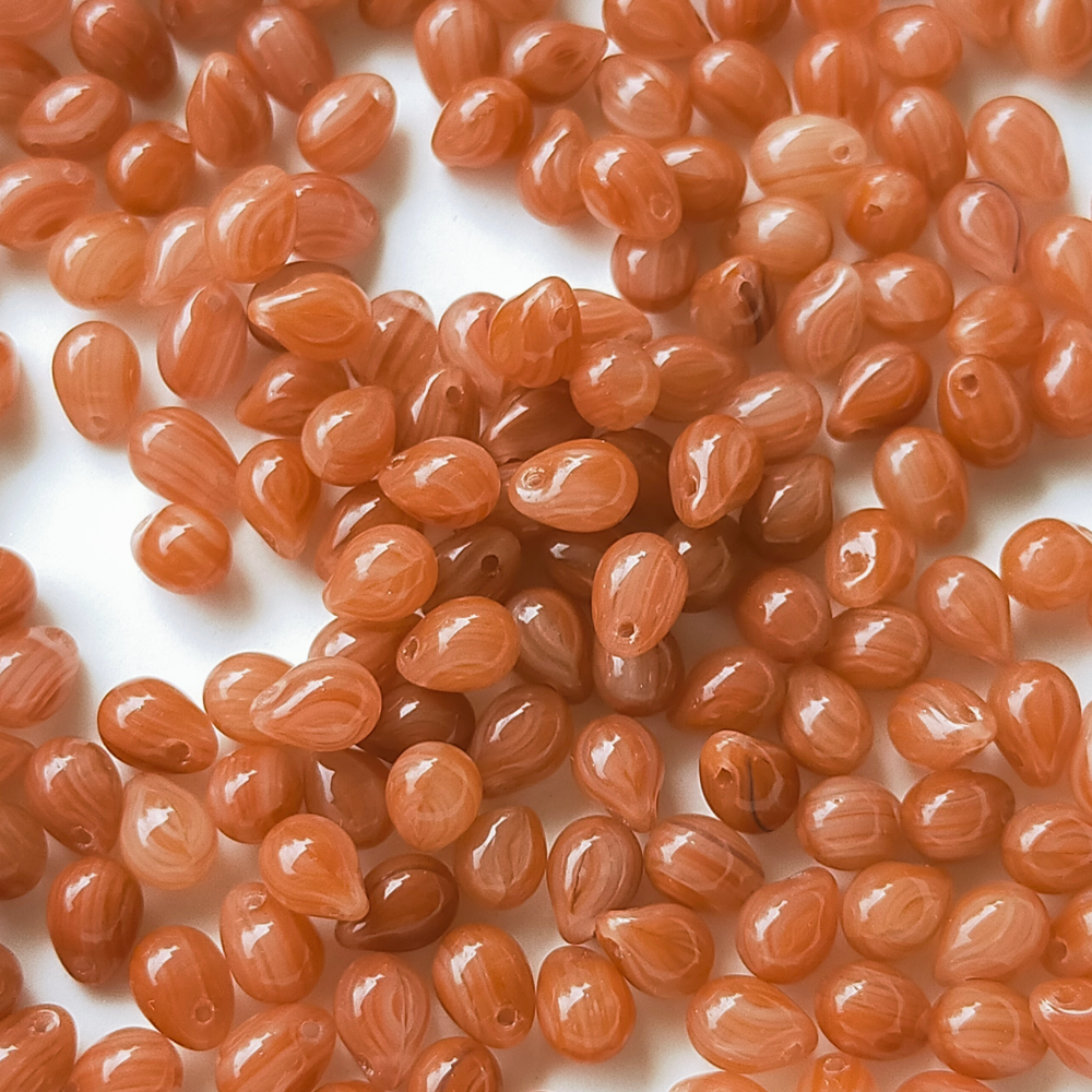 チェコ ビーズ ドロップ 5x7mm 20個 ライト アンバー ブラウン コンビ BULBULBEADS