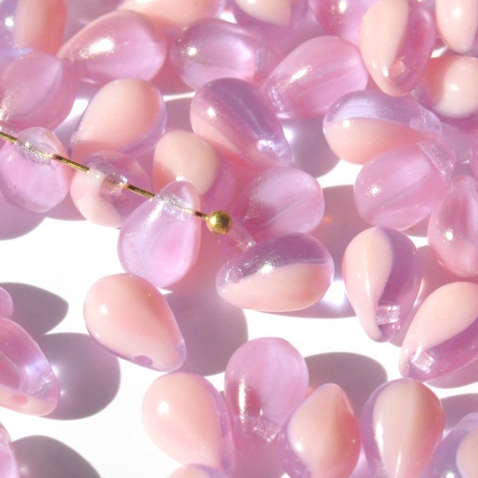 チェコビーズ ドロップ 6×9mm オーキッドピンク・コンビ｜20個入 ハンドメイド素材 BULBULBEADS
