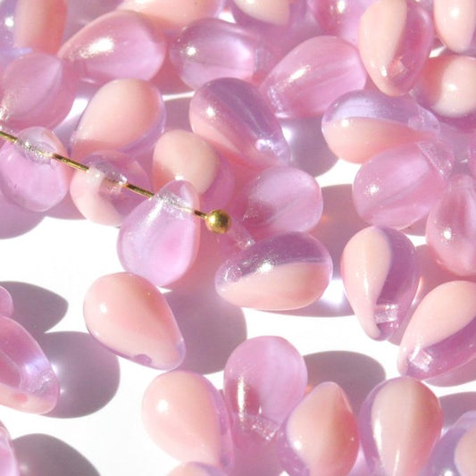 チェコビーズ ドロップ 6×9mm オーキッドピンク・コンビ｜20個入 ハンドメイド素材 BULBULBEADS
