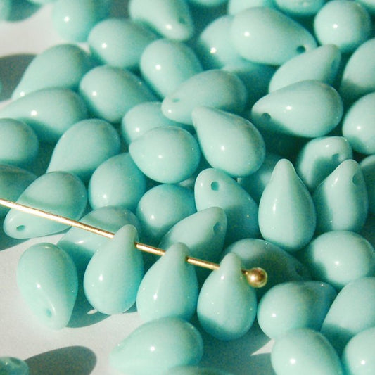 チェコビーズ ドロップ 6x9mm ターコイズブルーグリーン・不透明｜10個入 ハンドメイド素材 BULBULBEADS