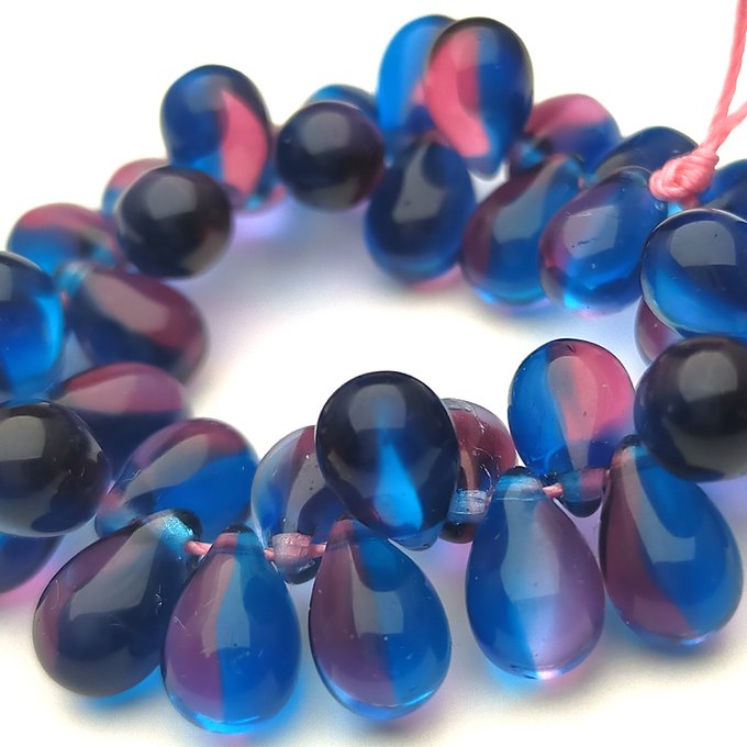 チェコビーズ ドロップ 6x9mm ブルー・フューシャ｜20個入 ハンドメイド素材 BULBULBEADS