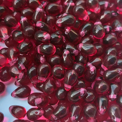 チェコビーズ ドロップ 6×9mm フューシャピンク5・クリア｜20個入 ハンドメイド素材 BULBULBEADS