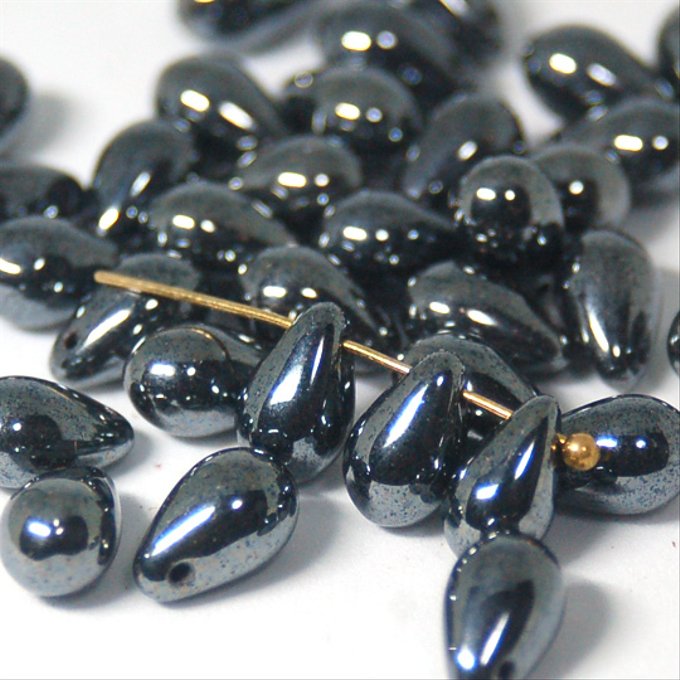 チェコビーズ ドロップ 6x9mm シャイニージェット｜20個入 ハンドメイド素材 BULBULBEADS