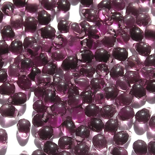 チェコビーズ ドロップ 5×7mm アメジスト パープル 6 クリア｜30個入 ハンドメイド素材 BULBULBEADS
