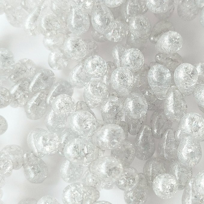 チェコビーズ ドロップ 6x9mm クラッククリスタル・シルバー｜20個入 ハンドメイド素材 BULBULBEADS