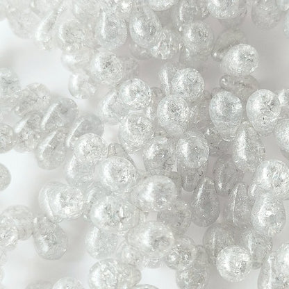 チェコビーズ ドロップ 6x9mm クラッククリスタル・シルバー｜20個入 ハンドメイド素材 BULBULBEADS